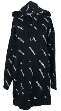 Dámska čierna tepláková tunika s nápismi a kapucňou H&M