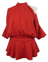 Dámská červená peplum halenka s volnými rameny Boohoo 