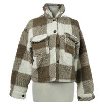 Dámská hnědo-bílá kostkovaná huňatá crop košilová bunda Shein 