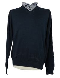 Nové - Pánský tmavomodrý svetr s košilovým límečkem Dunnes 