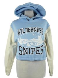 Dámská světlemodro-bílá crop mikina s potiskem a kapucí Snipes 