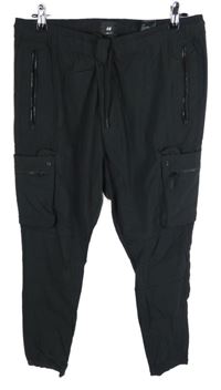 Pánské černé šusťákové cargo kalhoty s kapsami H&M