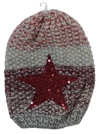 Dámska sivo-vínová pletená čapica s hvězdičkou z flitrů