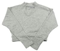 Sivé melírované crop tričko s prestrihom New Look