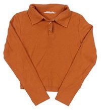 Oranžové rebrované crop tričko s golierikom Candy couture