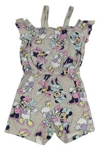 Šedý bavlněný kraťasový overal s Minnie a Daisy Disney