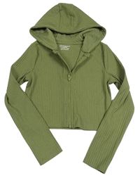Khaki rebrovaná crop prepínaci mikina s kapucňou zn. Primark