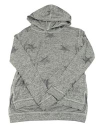 Šedé melírované úpletové triko s hvězdičkami a kapucí H&M