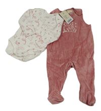 Nové- 2set- růžové sametové dupačky se žirafou+ bílé body se žirafami Lupilu