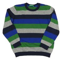 Zeleno-modro-sivý pruhovaný sveter Benetton