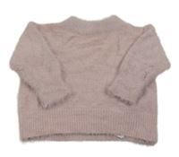 Svetloružový chlpatý sveter so cute