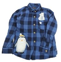 Modrá kockovaná košeľa s medvěďom a tučňákem Next