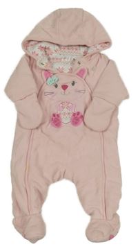 Svetloružová fleecová zateplená kombinéza s mačkou a kapucí+ rukavice