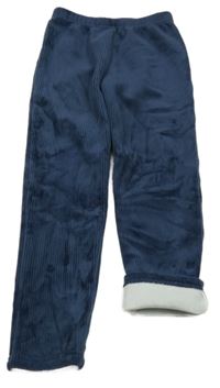 Tmavomodré žebrované sametové teplé kalhoty Topolino