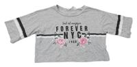 Sivé crop tričko s nápisom a kvetmi H&M