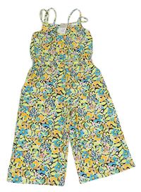 Zeleno-modro-oranžový květovaný culottes overal Primark