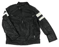 Černá koženková bunda s pruhy na rukávech C&A