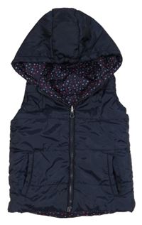 Tmavomodrá šušťáková zateplená obojstranná vesta s kapucňou Topolino