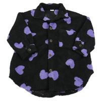 Čierna huňatá košeľová bunda so srdiečkami Next