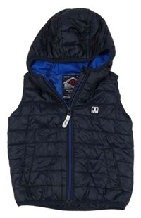 Tmavomodrá šušťáková prešívaná zateplená vesta s kapucňou Next
