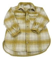 Olivovo-smotanová kockovaná košeľová bunda Zara