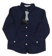Nové - 2Set - Tmavomodrá puntíkatá košile + modrý motýlek H&M