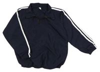 Tmavomodrá šušťáková bunda s prúžkami