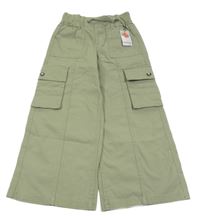 Nové - Světlekhaki plátěné široké kalhoty s kapsami Primark