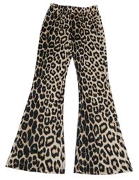 Hnedo-smetanovo-čierne leopardí flare nohavice SHEIN