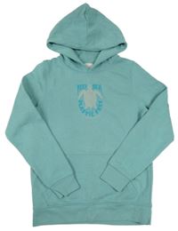 Modrozelená mikina s želvou a kapucí 