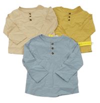 Nové - 3x triko s knoflíky - okrové + béžové + modré Shein,