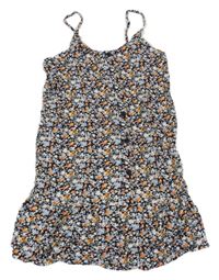 Čierno-bielo-oranžové kvetované šaty Primark