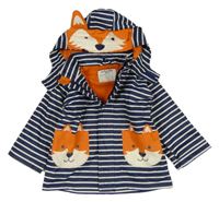 Tmavomodro-bílá pruhovaná nepromokavá podzimní bunda s liškami a kapucí Jojo Maman Bébé