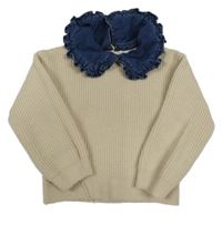 Béžový žebrovaný svetr s riflovým límcem Primark