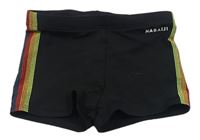 Čierne nohavičkové chlapčenské plavky s pruhmi Nabaiji