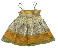 Béžovo-olivovo-piesková é plátenné žabičkové šaty so vzorom C&A