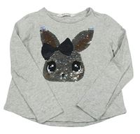 Sivé tričko s králíčkem z překlápěcích flitrů zn. H&M