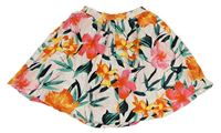 Světlerůžová plátěná kolová sukně s květy H&M