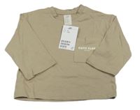 Nové - Béžové tričko s vreckom a nápisom H&M