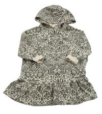 Smotanové teplákové šaty s kvietkami a kapucňou Next