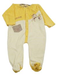 Bílo-žlutý sametový overal se zajíčky 