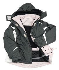 Šedo-bílá šusťáková zimní bunda s odepínací kapucí Alive