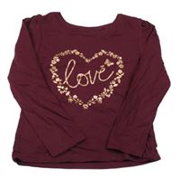 Vínové triko s nápisem a srdíčkem Yd. 