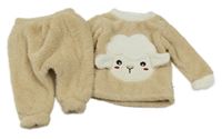 2set - Béžová chlupatá mikina s ovečkou + kalhoty 