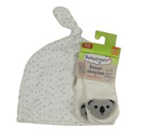 Nové - 2set - Bílá čepice s puntíky + bílé ponožky s medvídkem