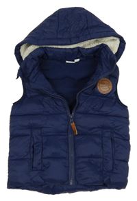 Tmavomodrá šusťáková prošívaná zateplená vesta s kapucí Manguun