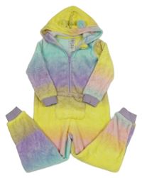 Barevná pruhovaná chlupatá kombinéza s kapucí L&D