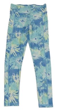 Modro-bielo-zelené batikované športové legíny Dunnes