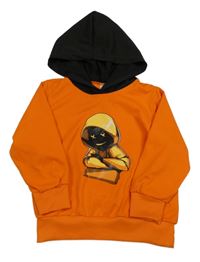 Oranžovo-čierna mikina s obrázkom a kapucňou