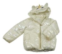 Perleťová šusťáková prošívaná zimní bunda s kapucí - jednorožec H&M